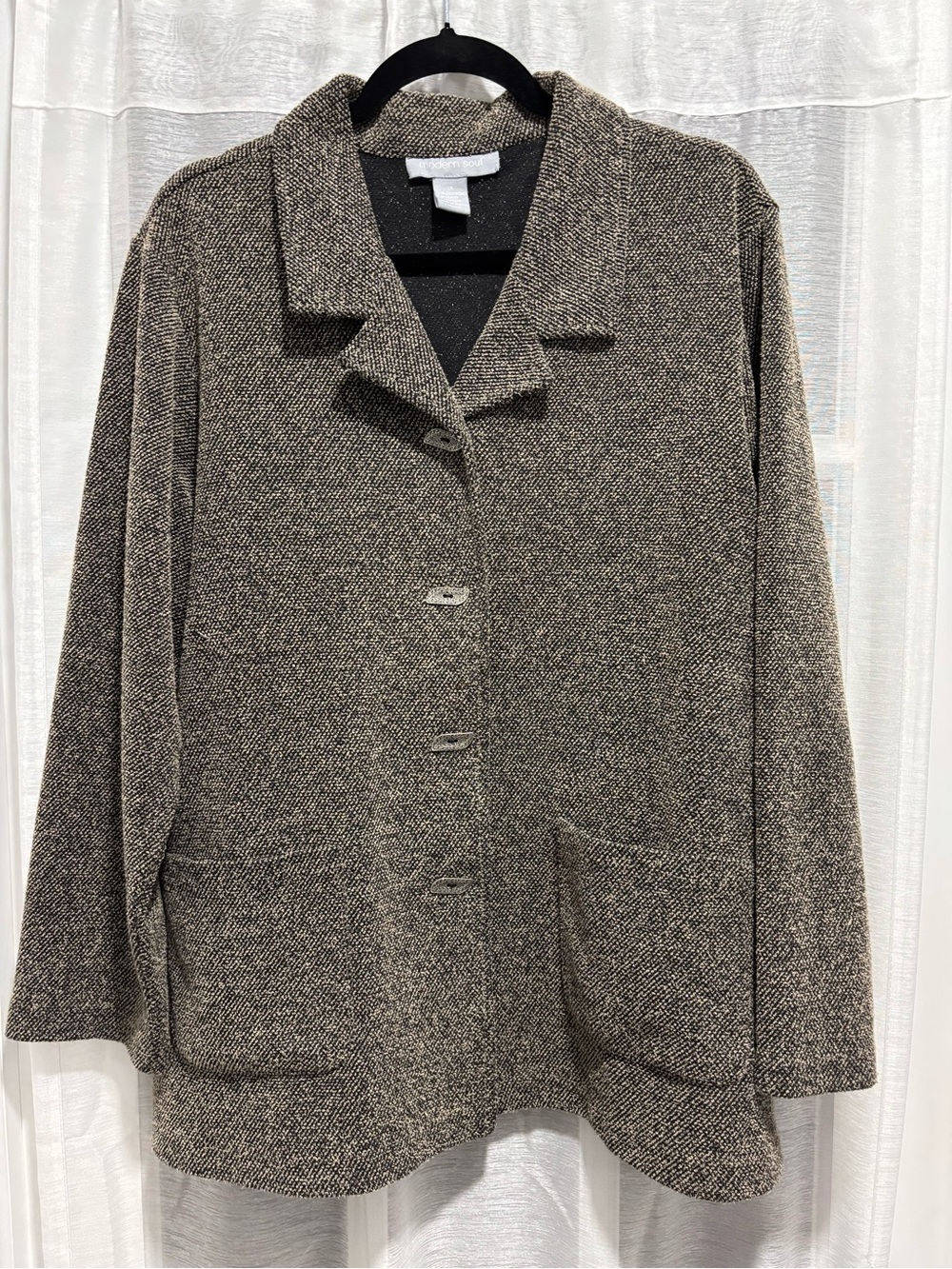 Modern Soul 1X Brown Black Textured Tweed Jacket Button Front Pockets